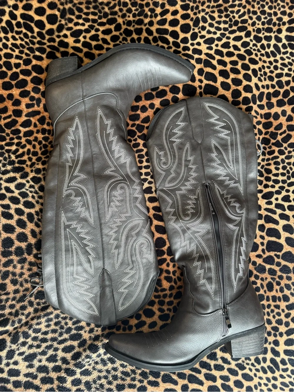 Women’s MissHeel Over the Knee Faux Leather Cowgirl Boots (Adjustable Wide Calf)